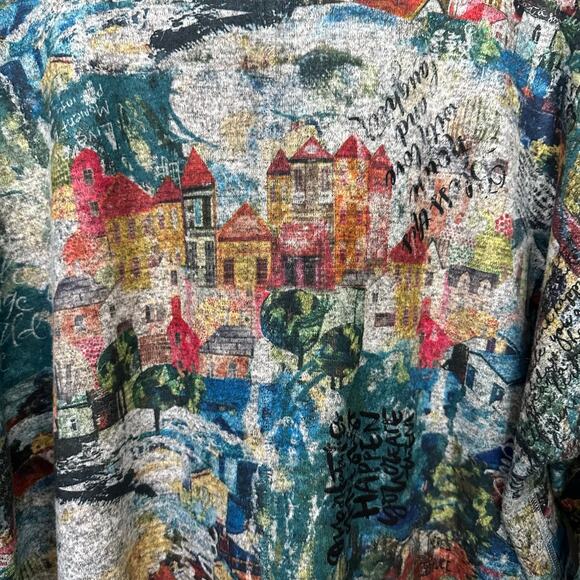 Ali Miles Brushed‎ Knit Cowl Neck Tunic Top Abstract Village Print Womens 2X Art - Picture 6 of 6